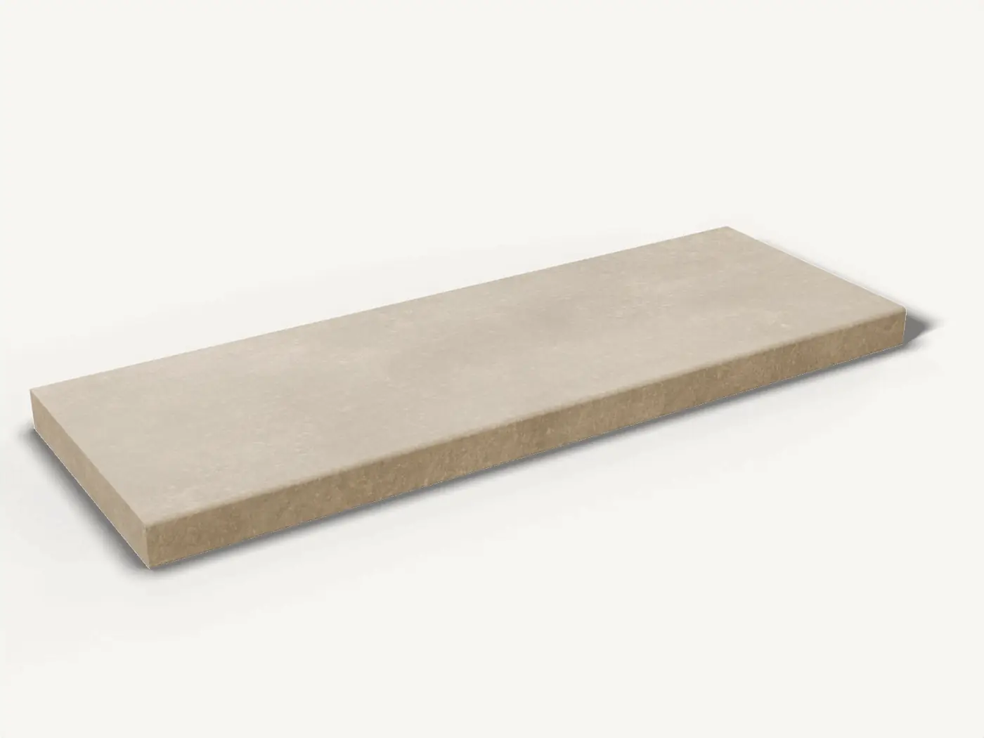Render of a York stone step, 1000 by 350 by 50 mm, with a sawn top and a 6 mm pencil-round front edge